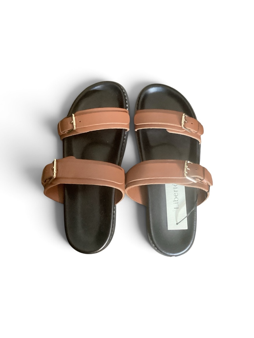 liberty Black Footbed Sandals with Brown Straps